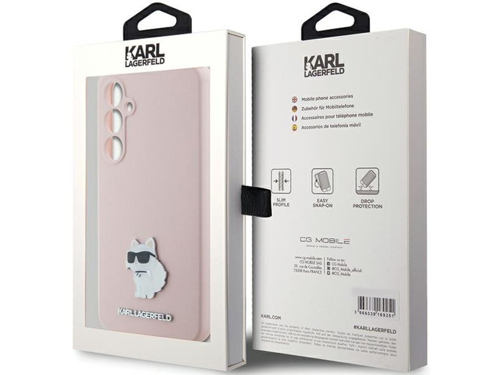 Capa de silicone Karl Lagerfeld Choupette com alfinete de metal para Samsung Galaxy S23 FE - rosa