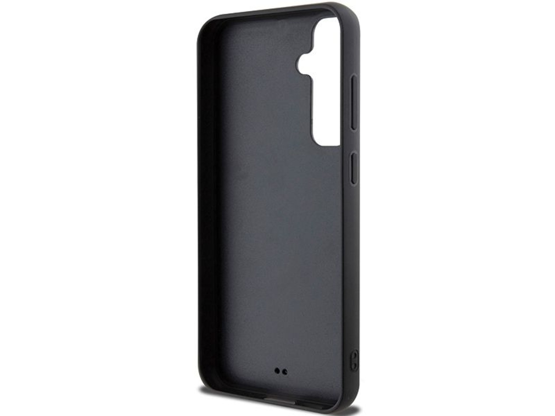 Guess GUHCS23FEPSQSQSK S23 FE S711 estojo rígido preto/preto com logotipo metálico acolchoado