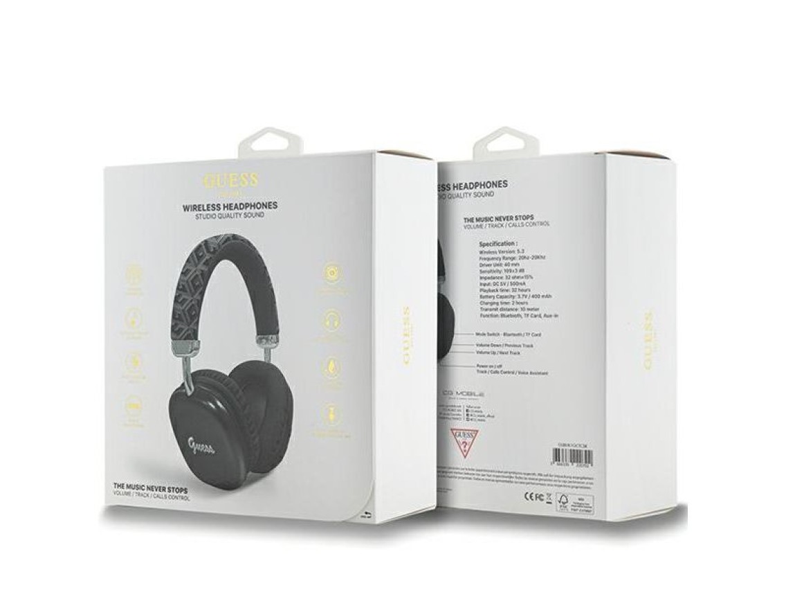 Guess GCube Metallic Script Logo Headphones - Black