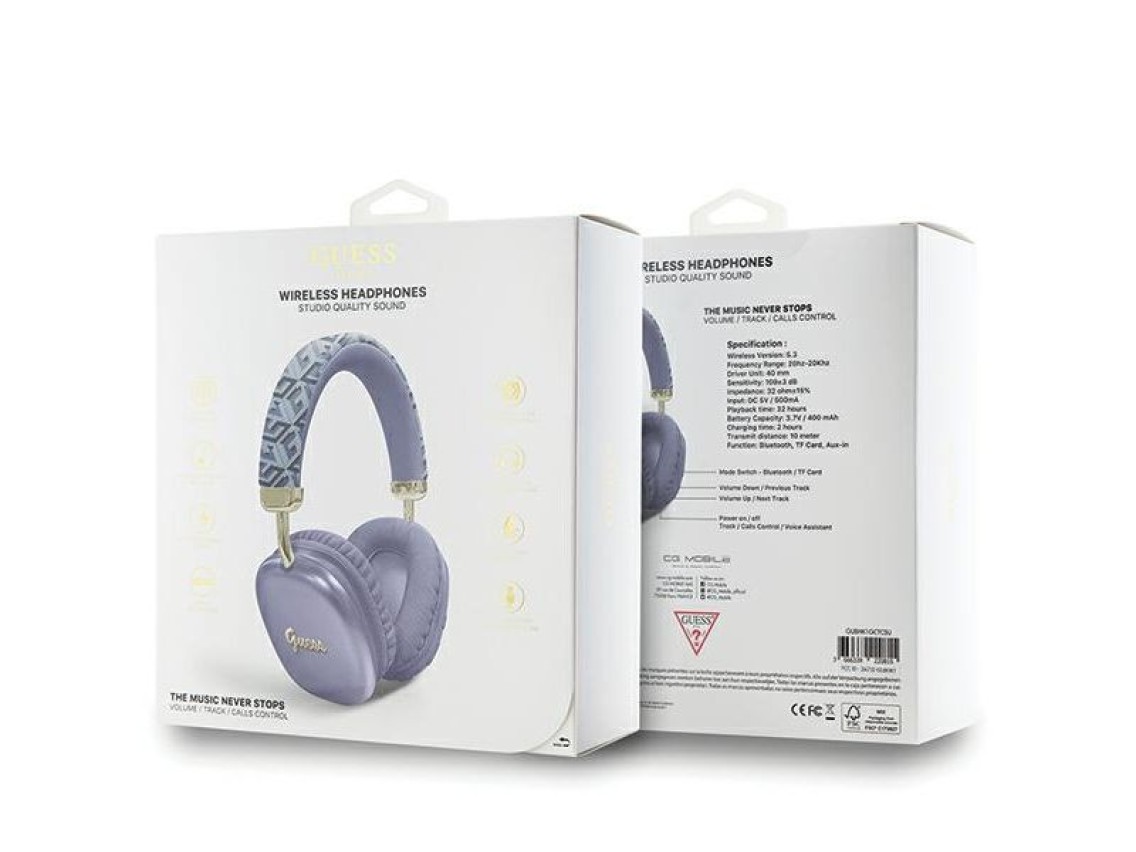 Guess GCube Metallic Script Logo Headphones - Purple