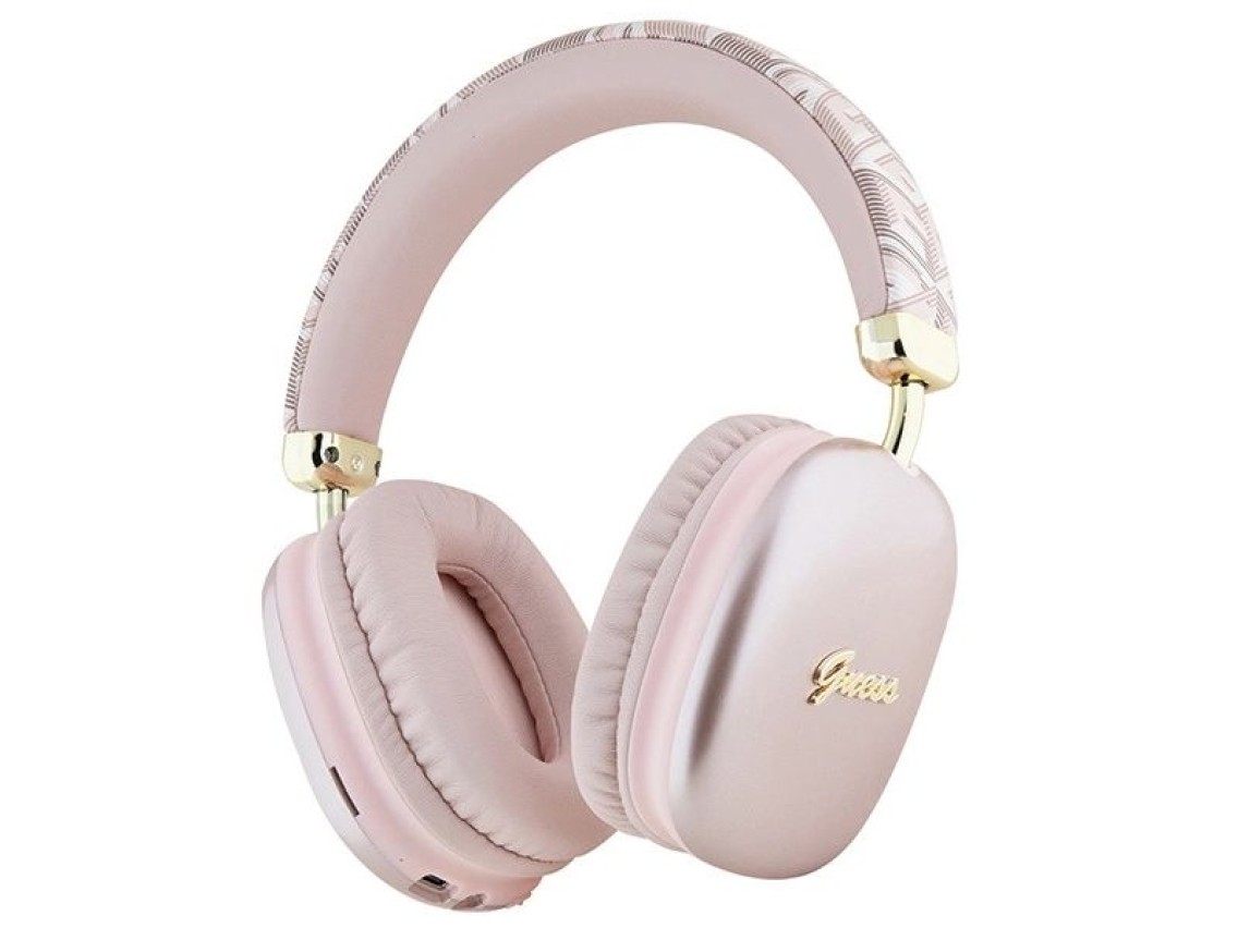 Fones de ouvido Guess GCube com logo metálico - Rosa