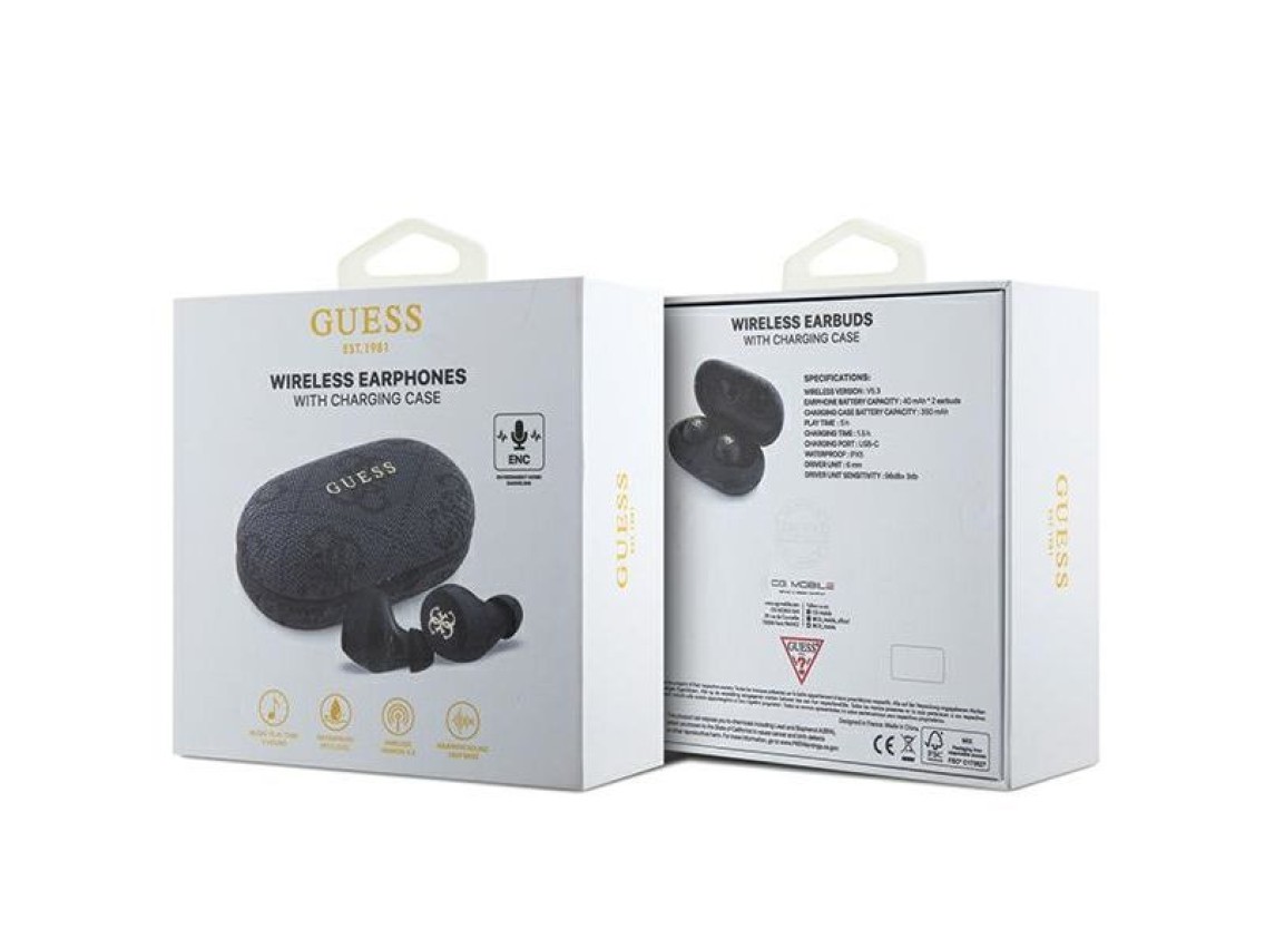 Guess 4G Metal TWS Headphones with ENC Charging Station - Black