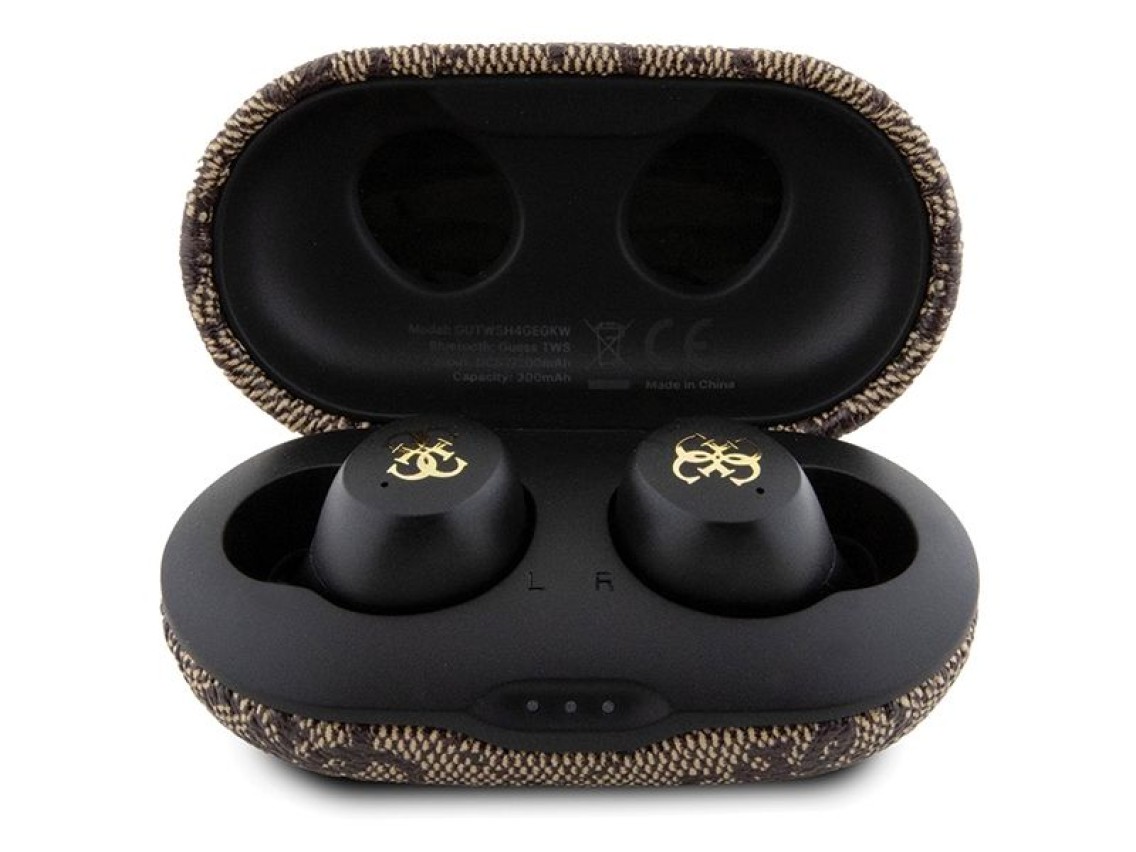 Fones de ouvido Bluetooth TWS Guess 4G Metal com base de carregamento ENC - marrom