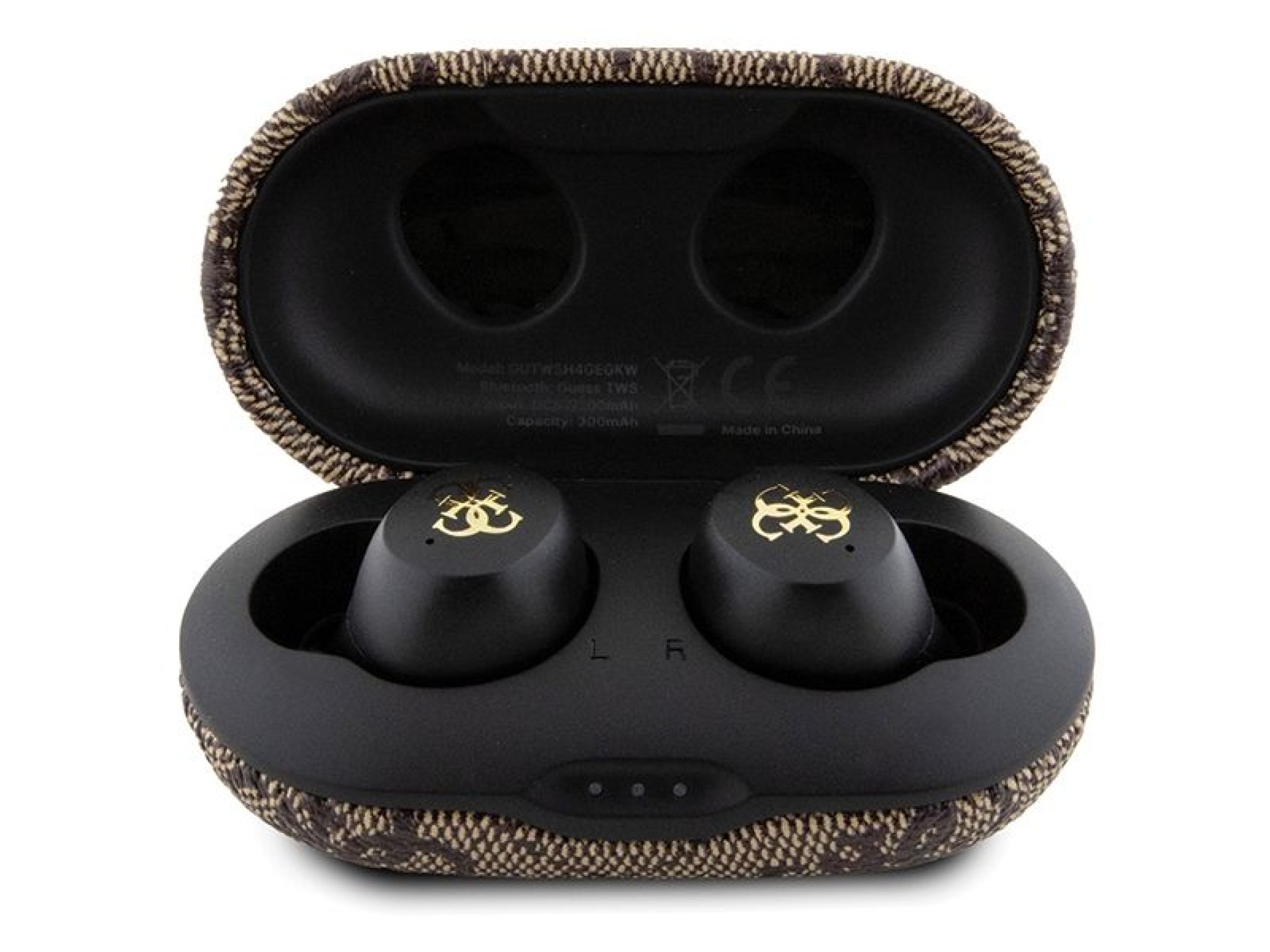 Fones de ouvido Bluetooth TWS Guess 4G Metal com base de carregamento ENC - marrom