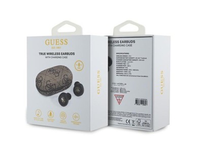 Fones de ouvido Bluetooth TWS Guess 4G Metal com base de carregamento ENC - marrom