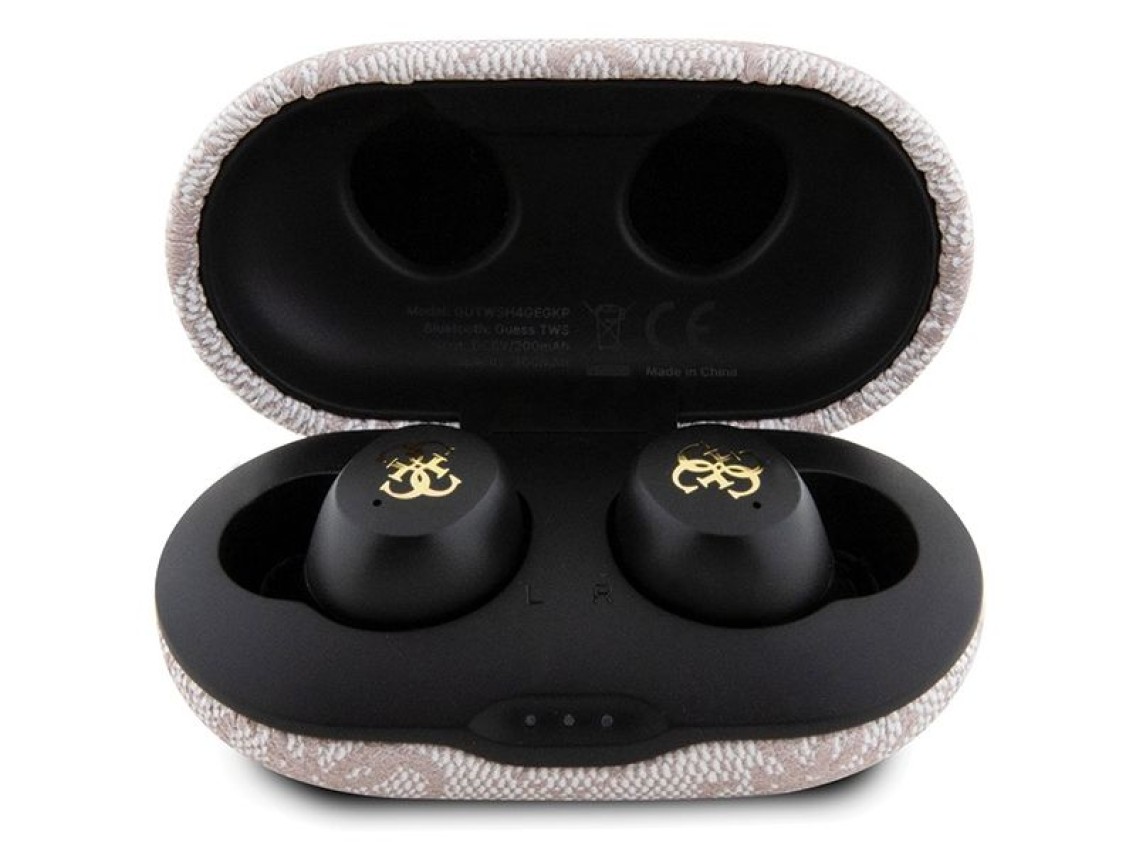 Auriculares Bluetooth TWS Guess 4G Metal con base de carga ENC - rosa
