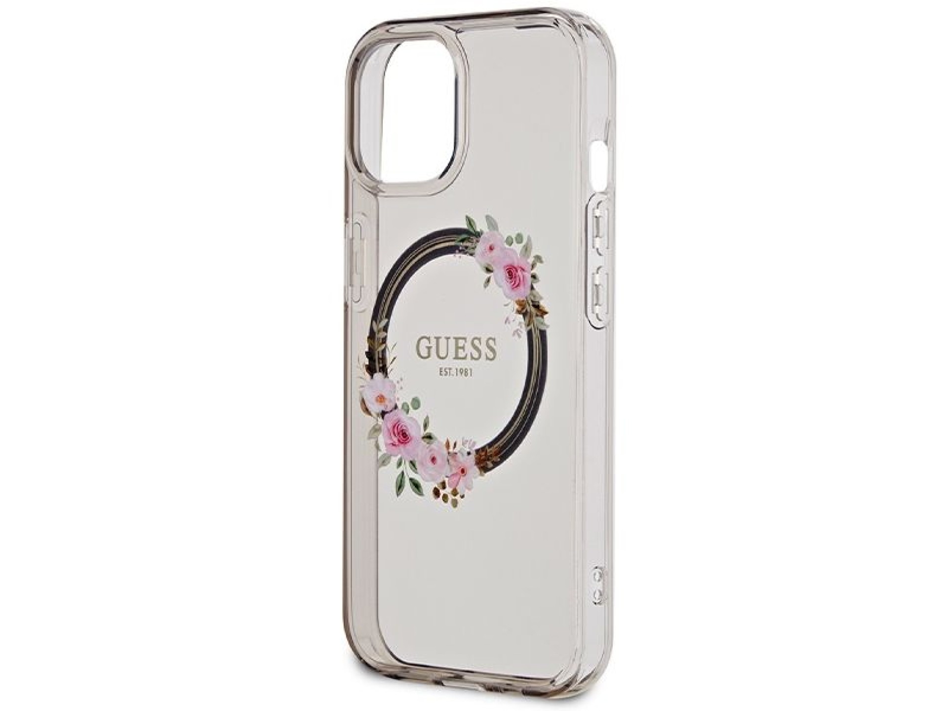 Funda Guess IML Flowers Wreath MagSafe para iPhone 15 / 14 / 13 - negra