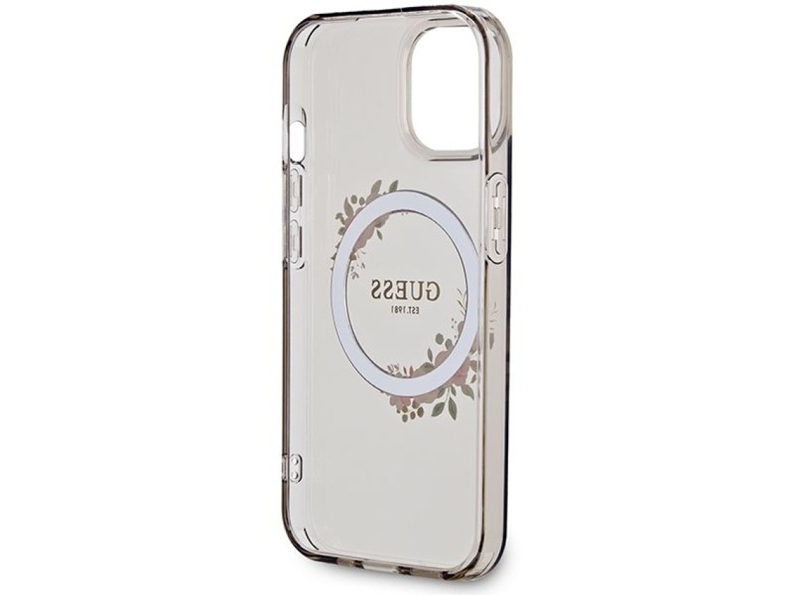 Funda Guess IML Flowers Wreath MagSafe para iPhone 15 / 14 / 13 - negra