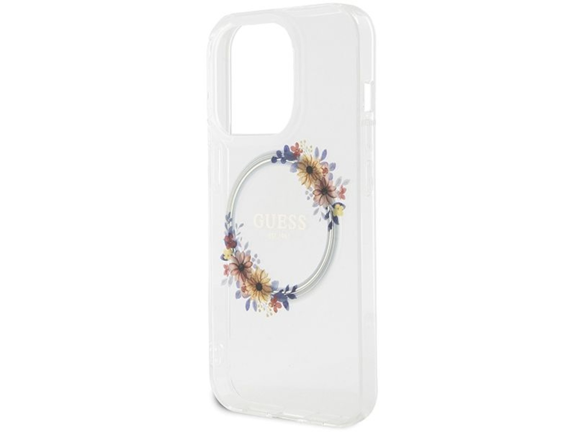 Guess IML Flowers Wreatch MagSafe case for iPhone 15 Pro - transparent