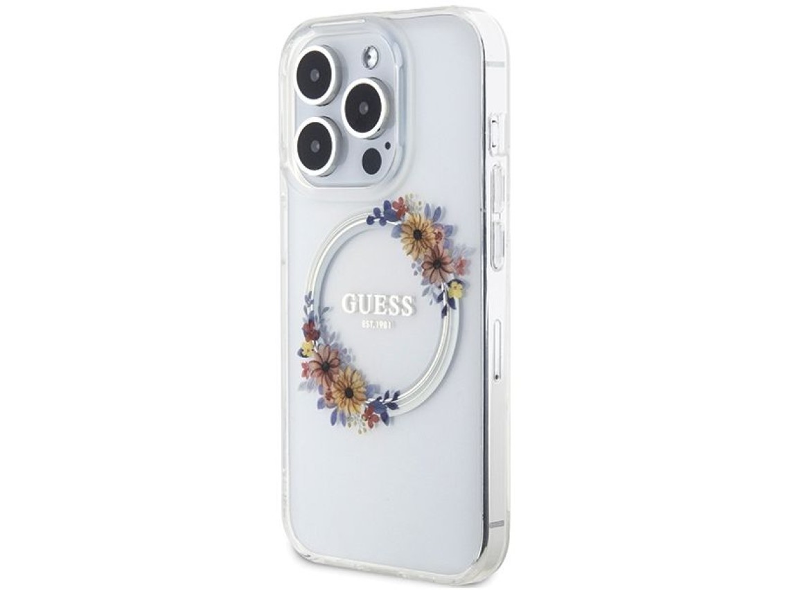 Guess IML Flowers Wreatch MagSafe iPhone 15 Pro Max Case - Clear