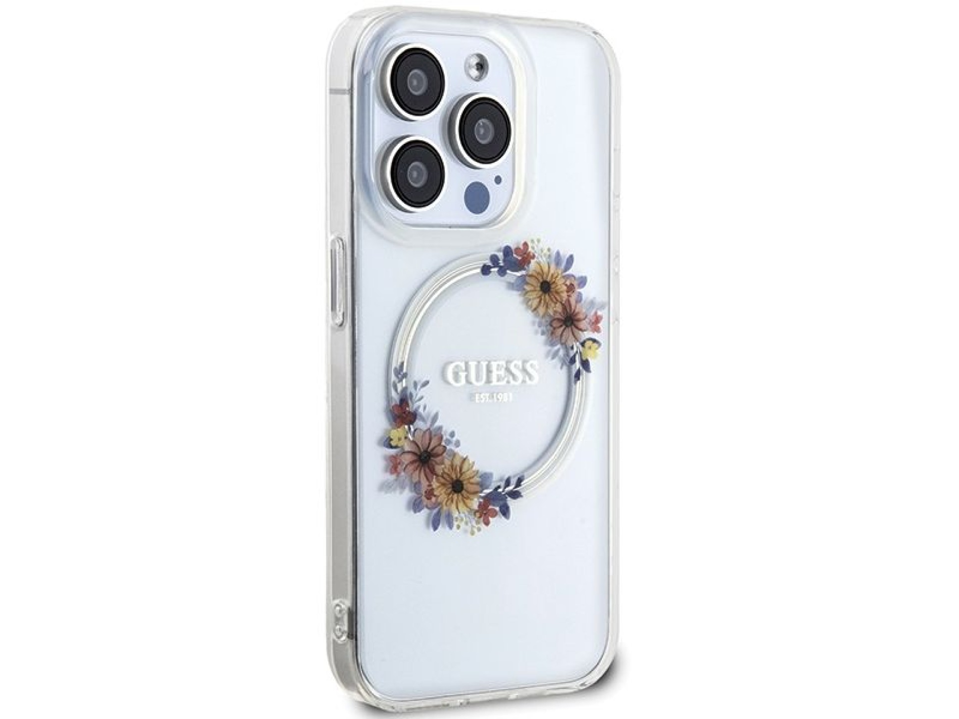 Guess IML Flowers Wreatch MagSafe iPhone 15 Pro Max Case - Clear