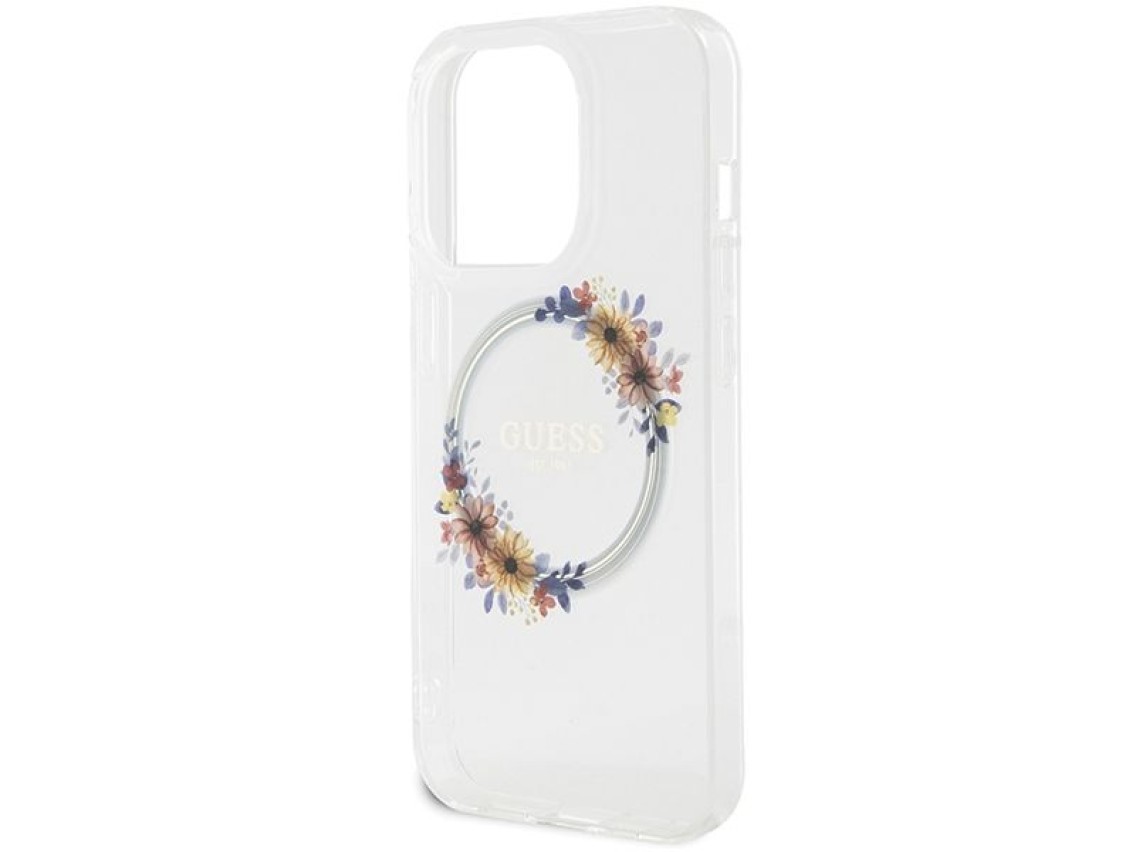 Guess IML Flowers Wreatch MagSafe iPhone 15 Pro Max Case - Clear