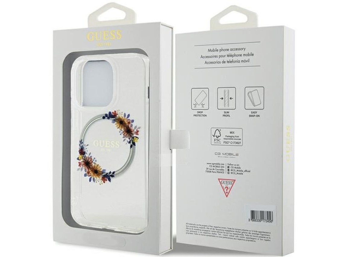 Guess IML Flowers Wreatch MagSafe iPhone 15 Pro Max Case - Clear