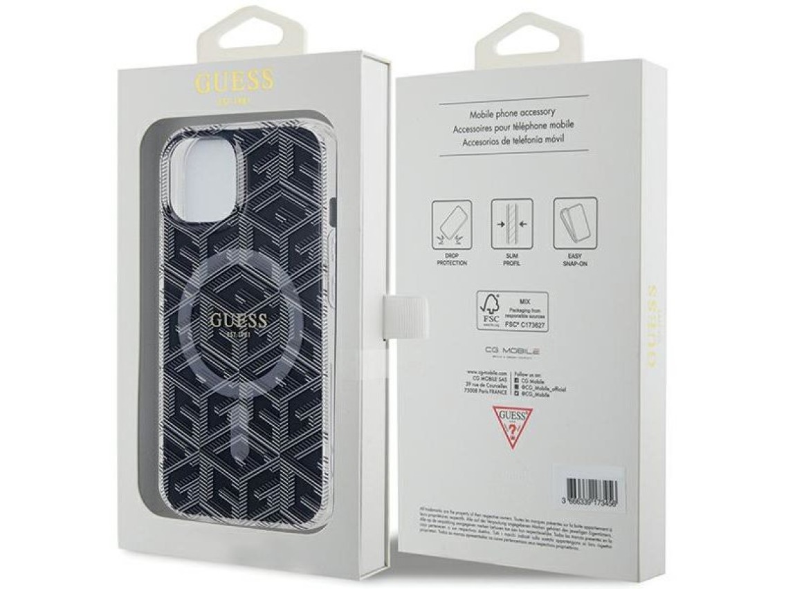 Funda Guess IML GCube MagSafe para iPhone 15 Plus / 14 Plus - negra