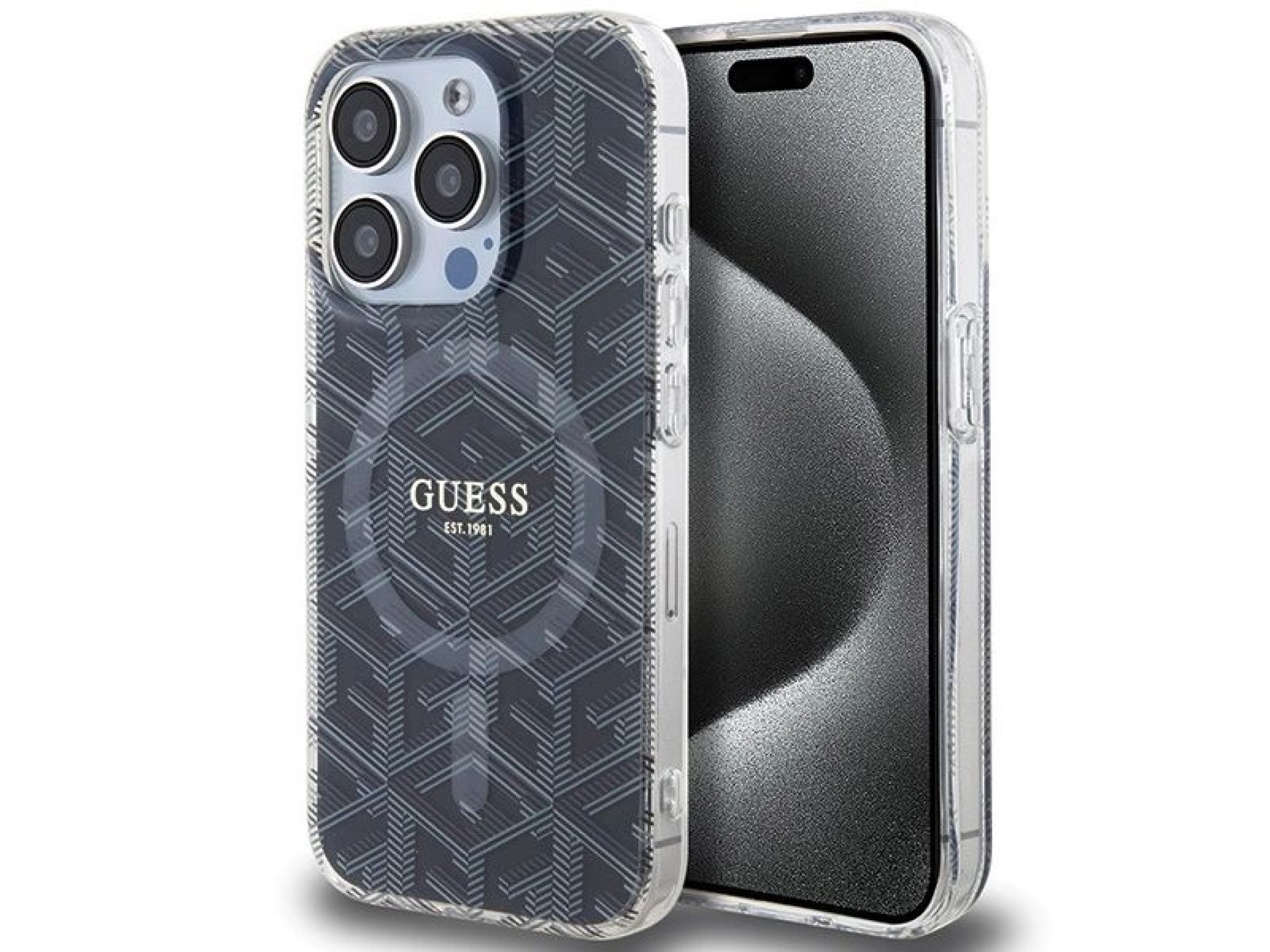 Funda Guess IML GCube MagSafe para iPhone 15 Pro - negra