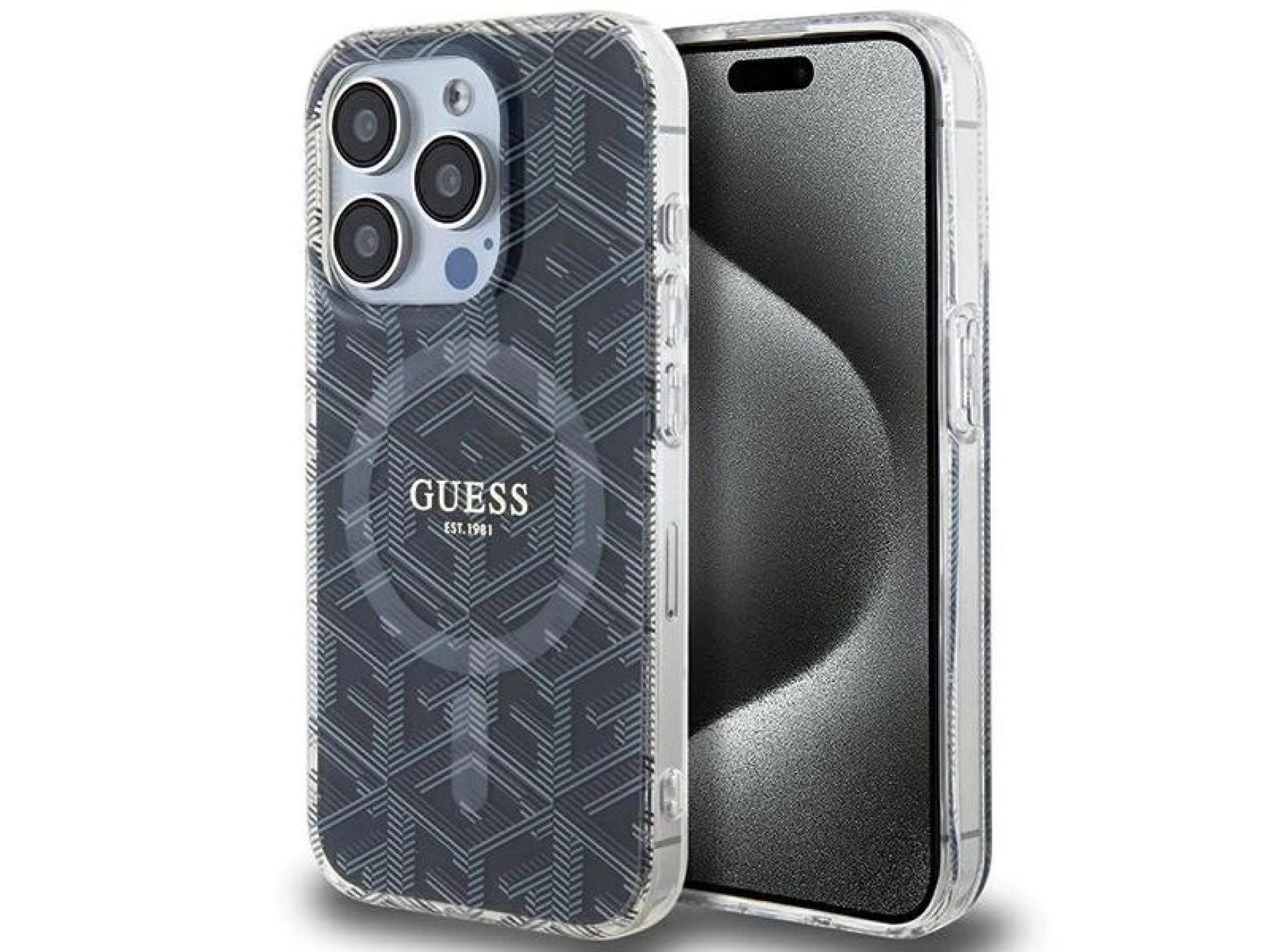 Funda Guess IML GCube MagSafe para iPhone 15 Pro Max - negra
