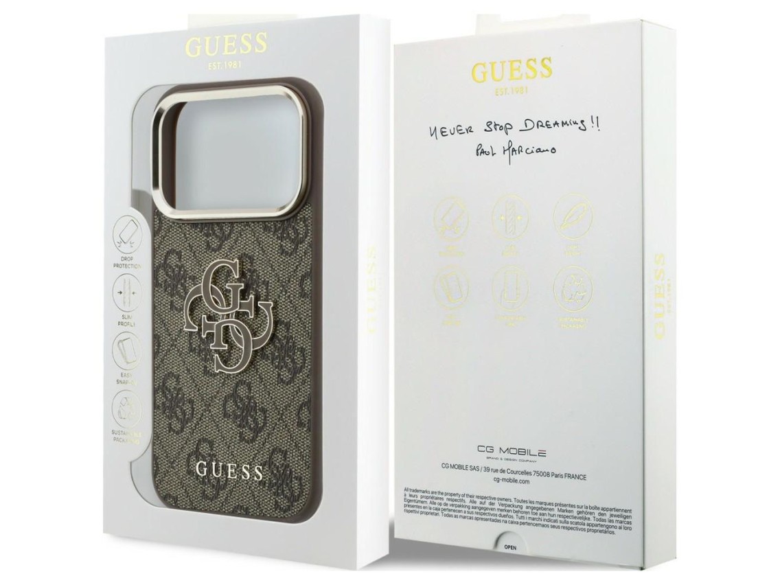 Funda Guess 4G con logo grande de resina para iPhone 17 Pro / 18 Pro - Marr�n