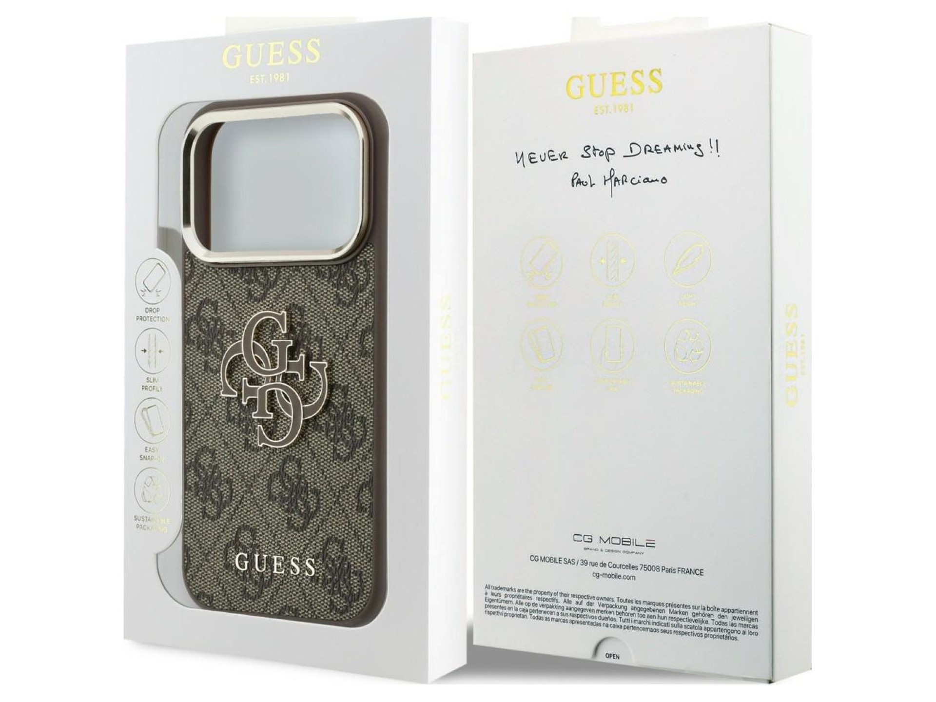 Funda Guess 4G con logo grande de resina para iPhone 17 Pro / 18 Pro - Marrón