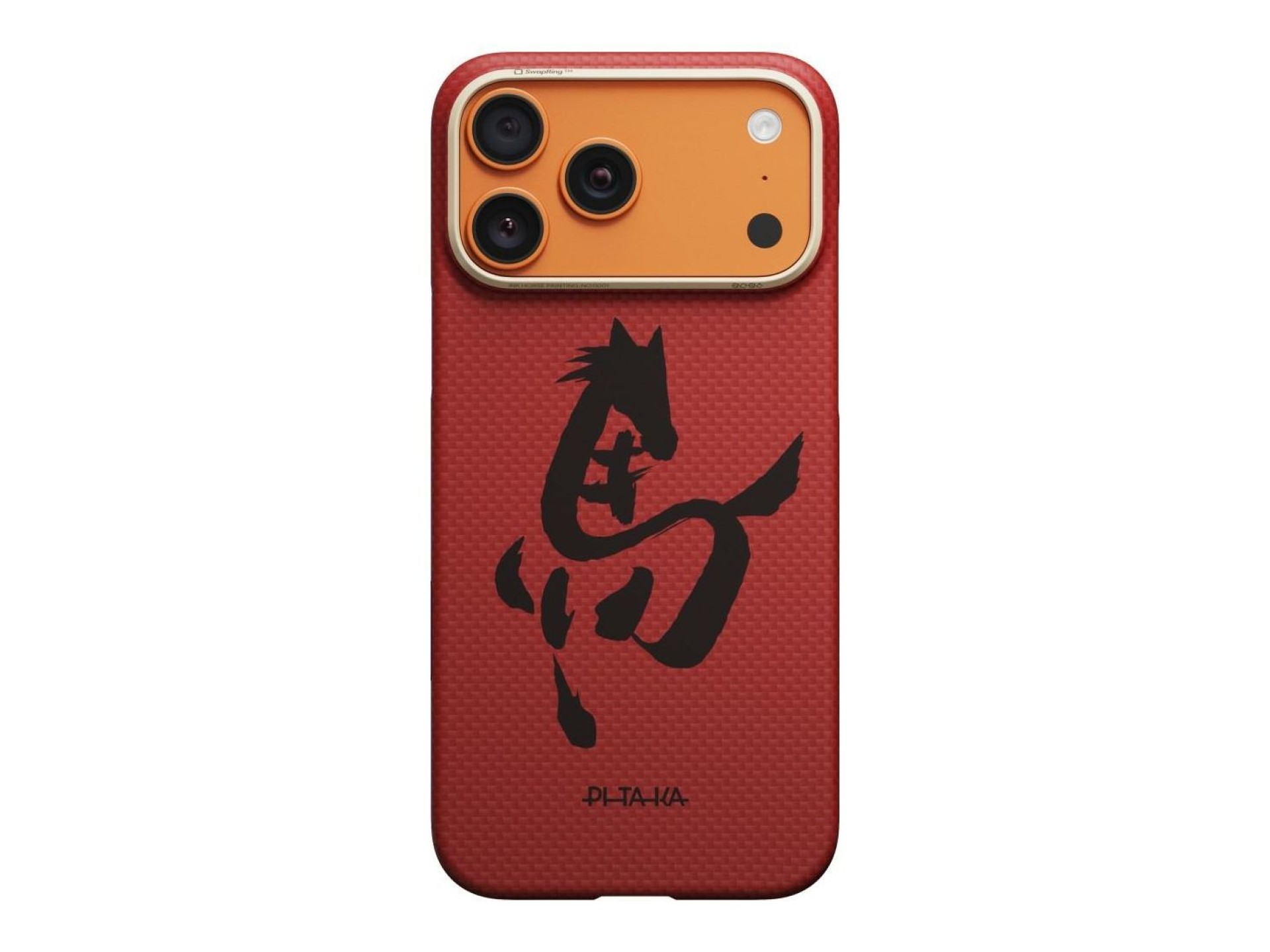 Capa PITAKA Edge com pintura de cavalo em tinta para iPhone 17 Pro cor cinábrio