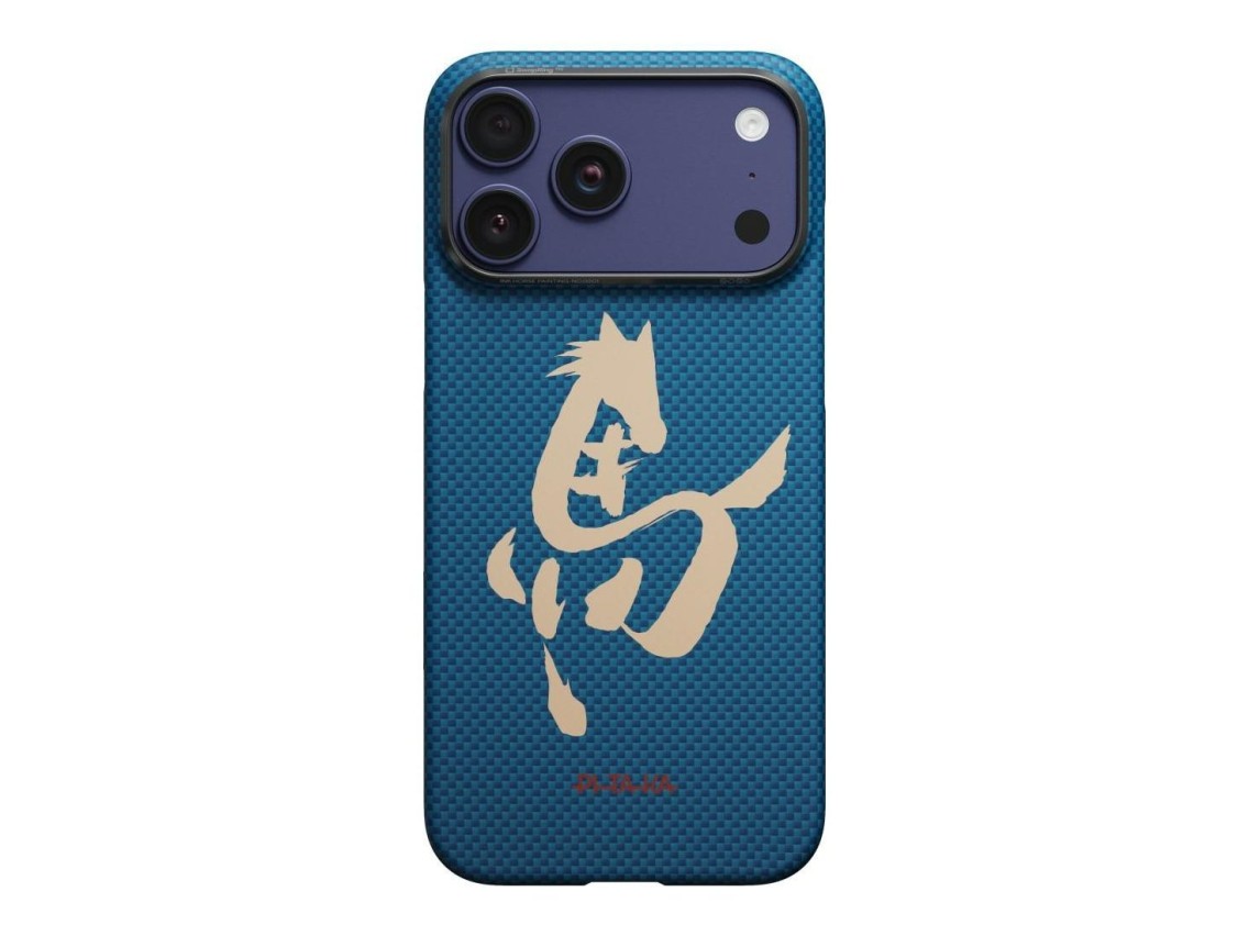 Capa PITAKA Edge com estampa de cavalo em tinta para iPhone 17 Pro, verde celeste.