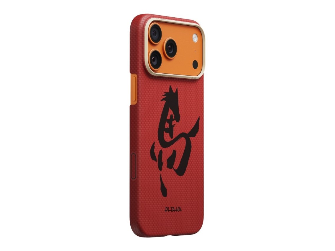Capa PITAKA Edge com pintura de cavalo em tinta para iPhone 17 Pro cor cinábrio