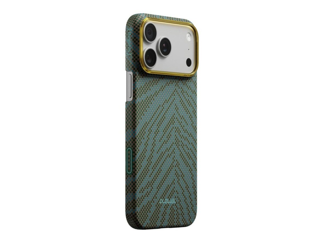 Capa PITAKA Edge Case Etui Breath of Veins para iPhone 17 Pro Max verde mergulho