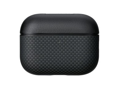 Capa PITAKA em fibra de aramida para AirPods Pro 3, preta e cinza.