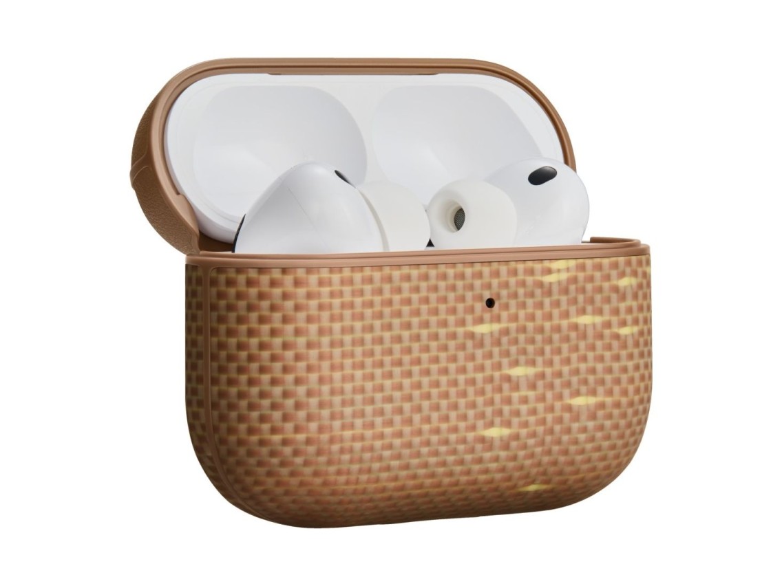 Capa PITAKA em fibra de aramida para AirPods Pro 3 com brilho dourado