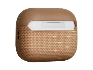 Capa PITAKA em fibra de aramida para AirPods Pro 3 com brilho dourado