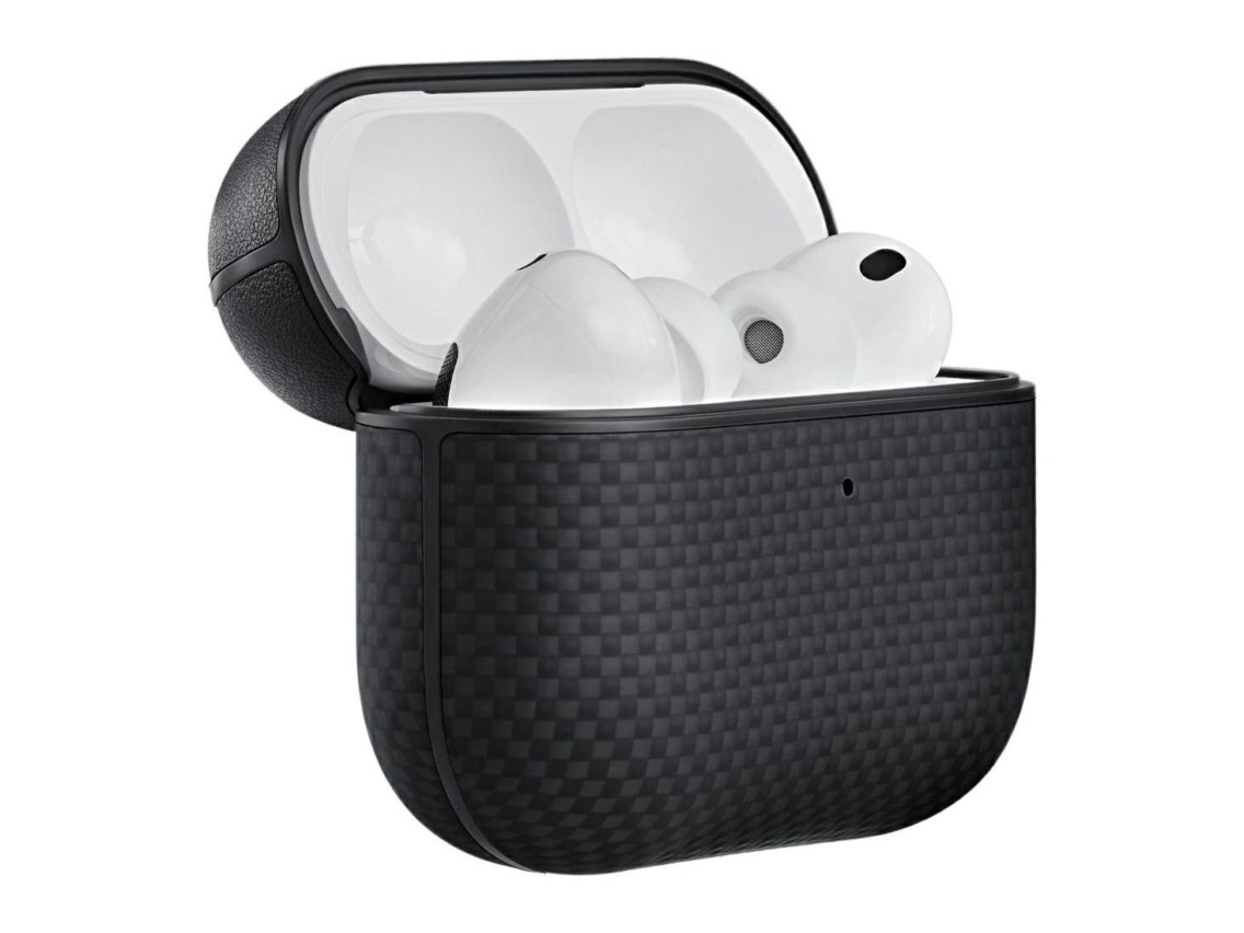 Capa PITAKA em fibra de aramida para AirPods Pro 3, preta e cinza.