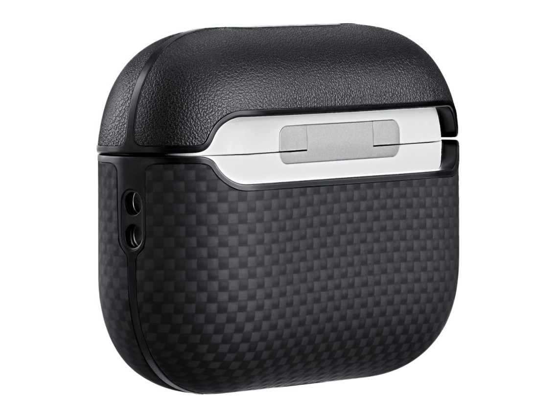 Capa PITAKA em fibra de aramida para AirPods Pro 3, preta e cinza.