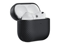 Capa PITAKA em fibra de aramida para AirPods Pro 3, preta e cinza. Capa PITAKA em fibra de aramida para AirPods Pro 3, preta e cinza.