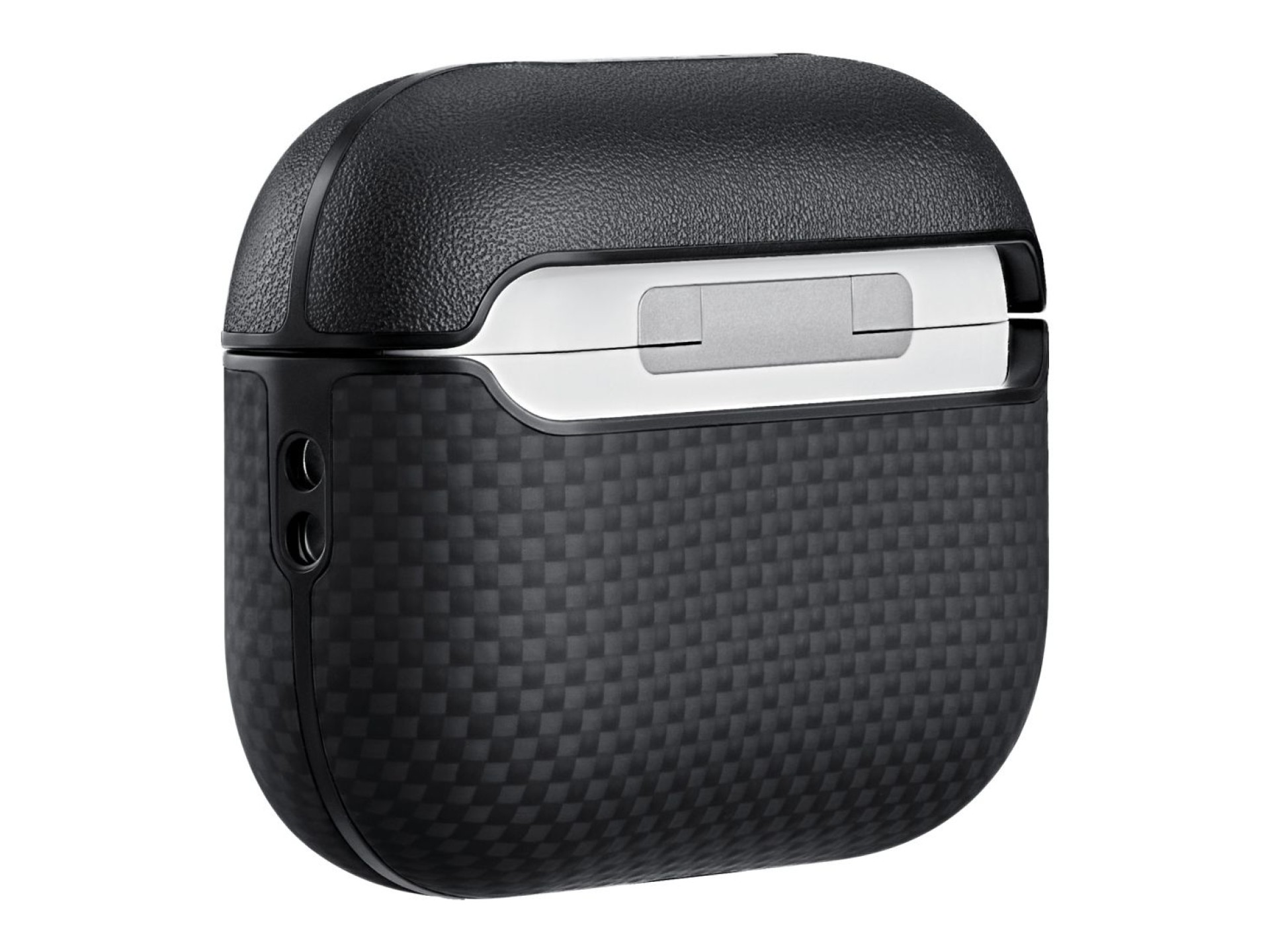 Capa PITAKA em fibra de aramida para AirPods Pro 3, preta e cinza.