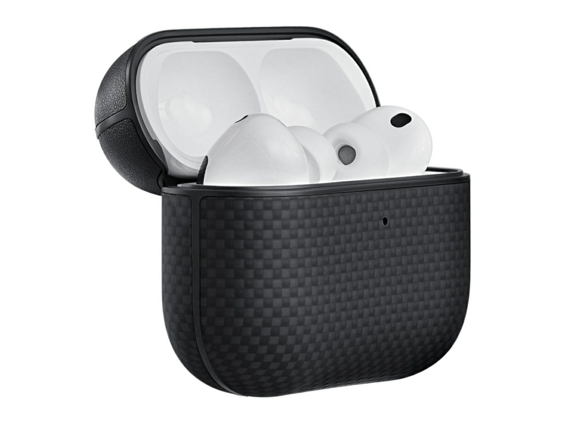 Capa PITAKA em fibra de aramida para AirPods Pro 3, preta e cinza.