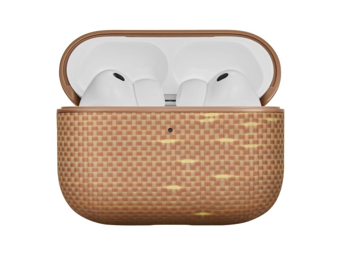 Capa PITAKA em fibra de aramida para AirPods Pro 3 com brilho dourado