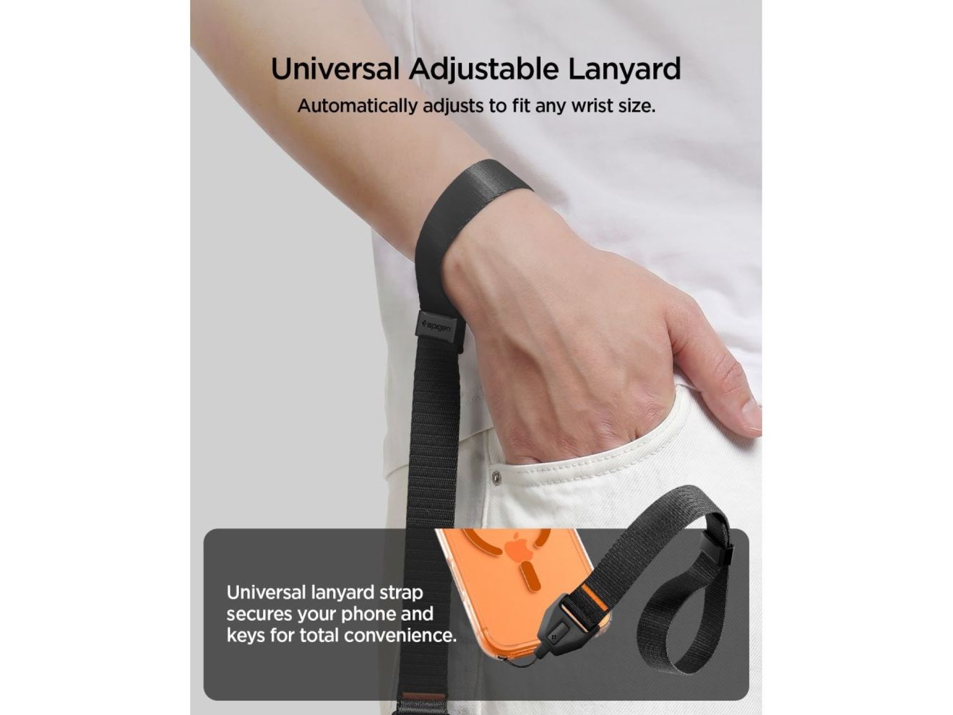 Spigen Universal Adjustable Lanyard Strap Wrist for Phone - Black