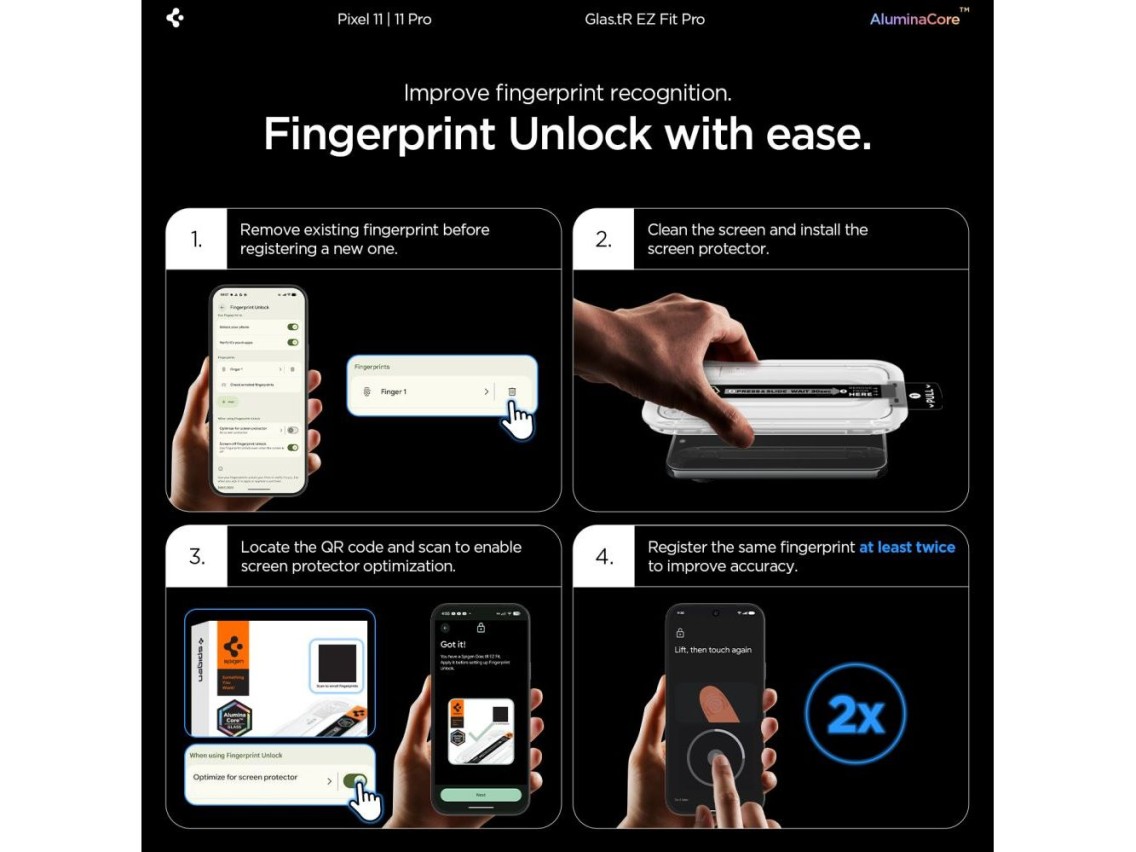Spigen Glas.tR EZ Fit Pro 2-Pack Tempered Glass Screen Protector for Google Pixel 11 / 11 Pro