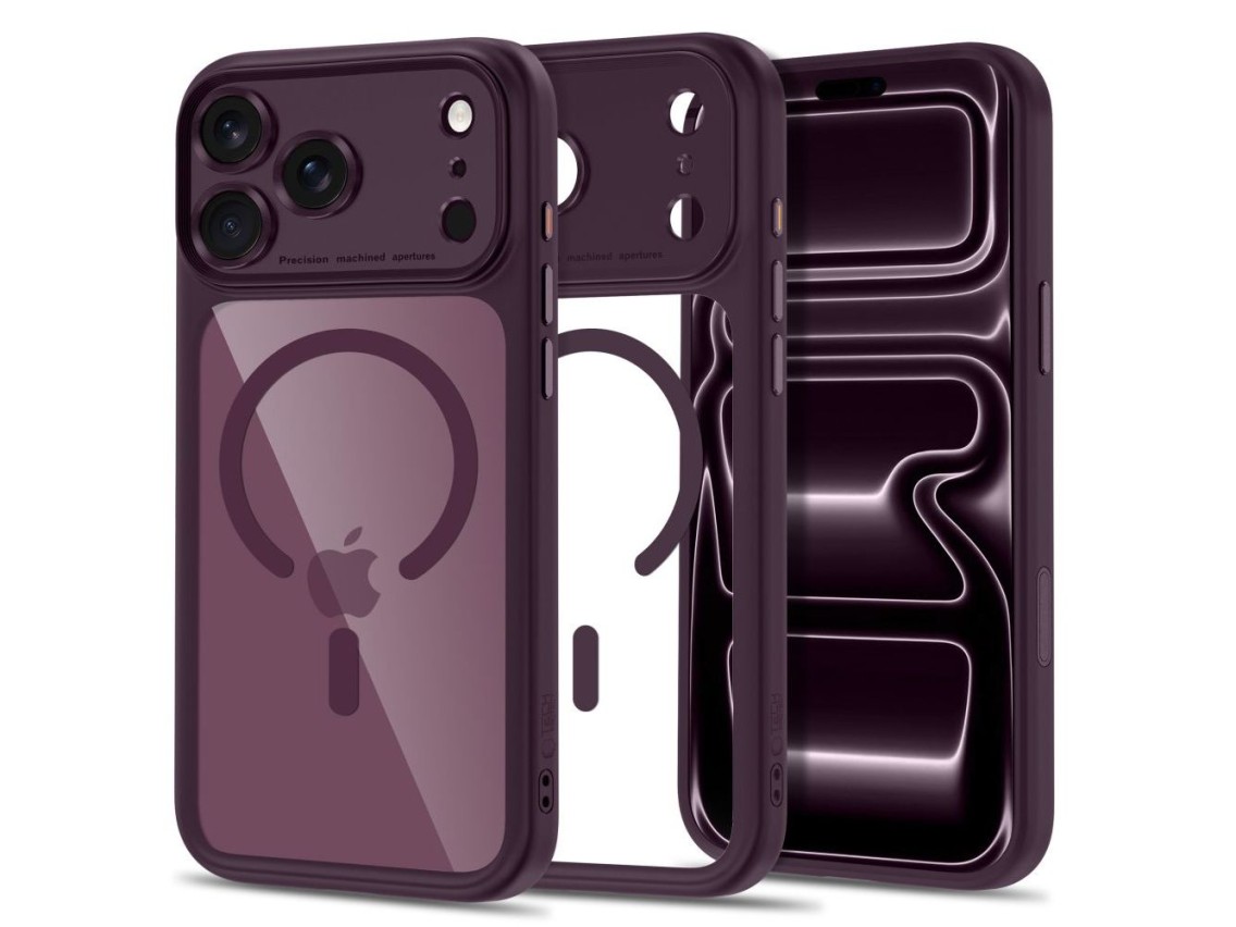 Capa Tech-Protect MagPeak MagSafe CC para iPhone 18 Pro / 17 Pro - Bordô Transparente