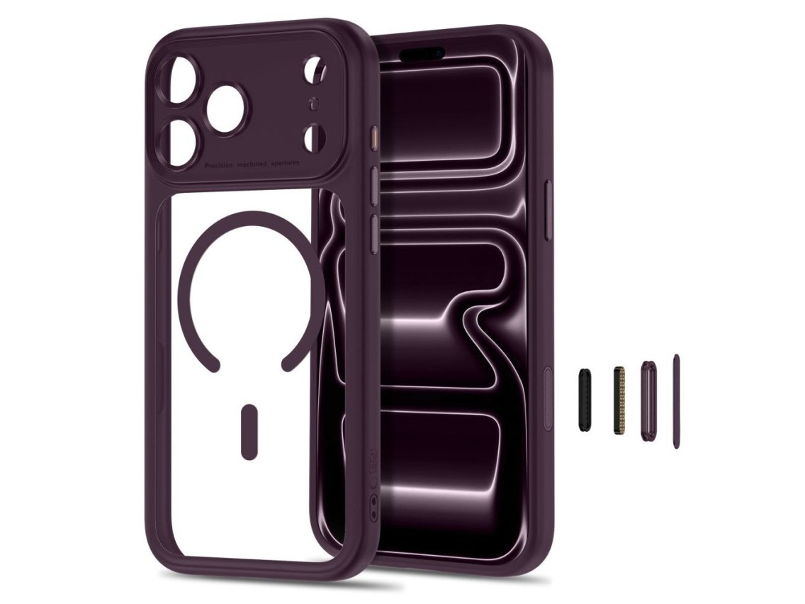 Tech-Protect MagPeak MagSafe CC Case for iPhone 18 Pro Max / 17 Pro Max - Clear Burgundy