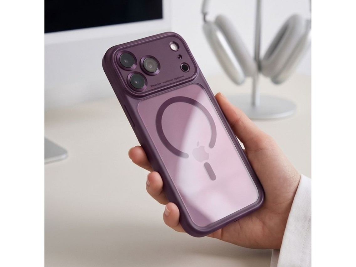 Capa Tech-Protect MagPeak MagSafe CC para iPhone 18 Pro / 17 Pro - Bordô Transparente