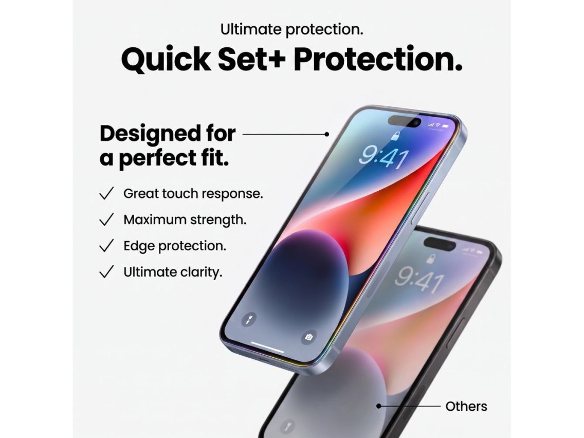 Protector de pantalla de vidrio templado Tech-Protect Quick Set+ (paquete de 2) para iPhone 18 Pro M