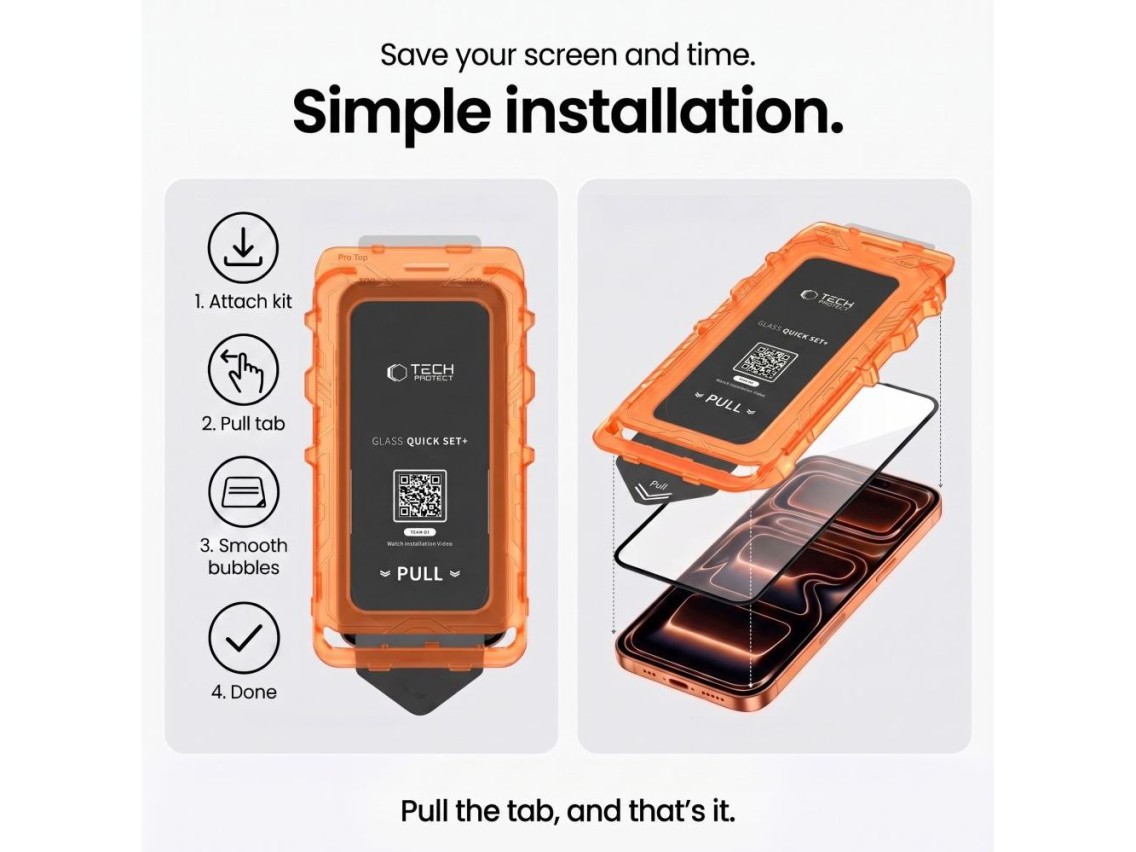 Protector de pantalla de vidrio templado Tech-Protect Quick Set+ (paquete de 2) para iPhone 18 Pro M
