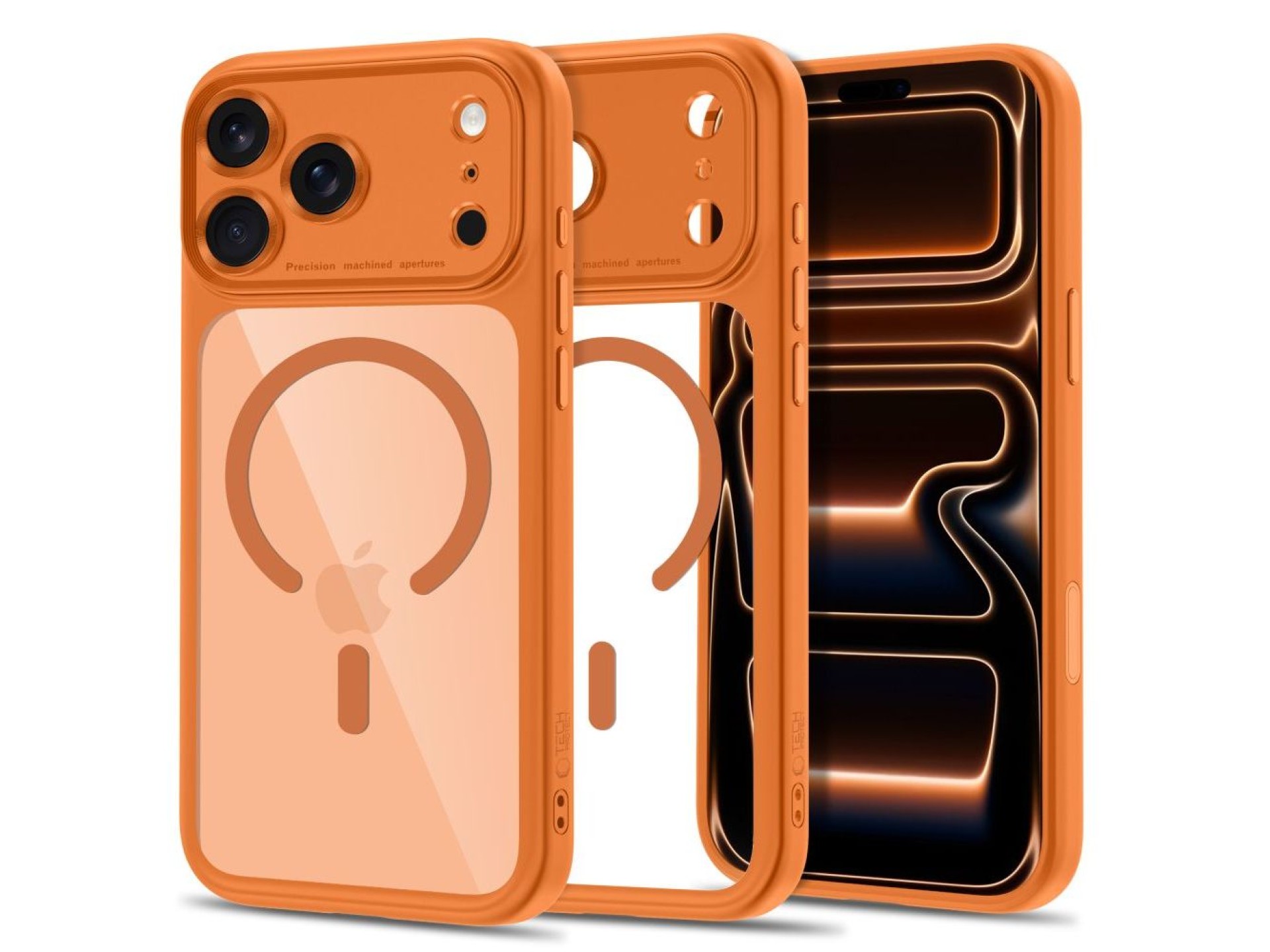Capa Tech-Protect MagPeak MagSafe CC para iPhone 18 Pro / 17 Pro - Laranja Transparente
