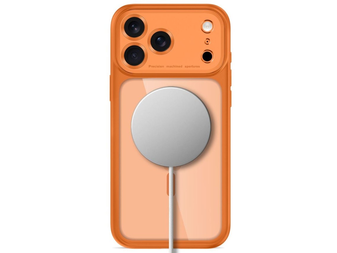 Capa Tech-Protect MagPeak MagSafe CC para iPhone 18 Pro Max / 17 Pro Max - Laranja Transparente