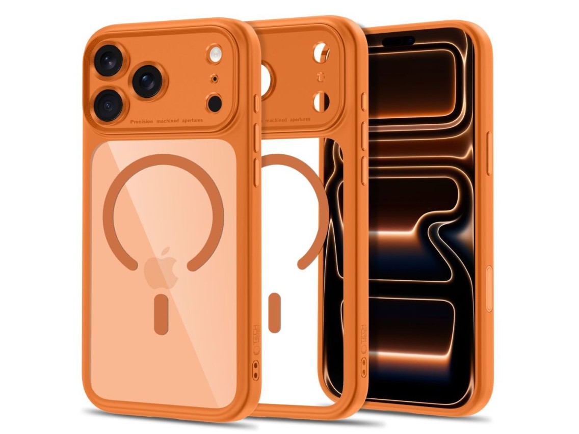 Capa Tech-Protect MagPeak MagSafe CC para iPhone 18 Pro Max / 17 Pro Max - Laranja Transparente