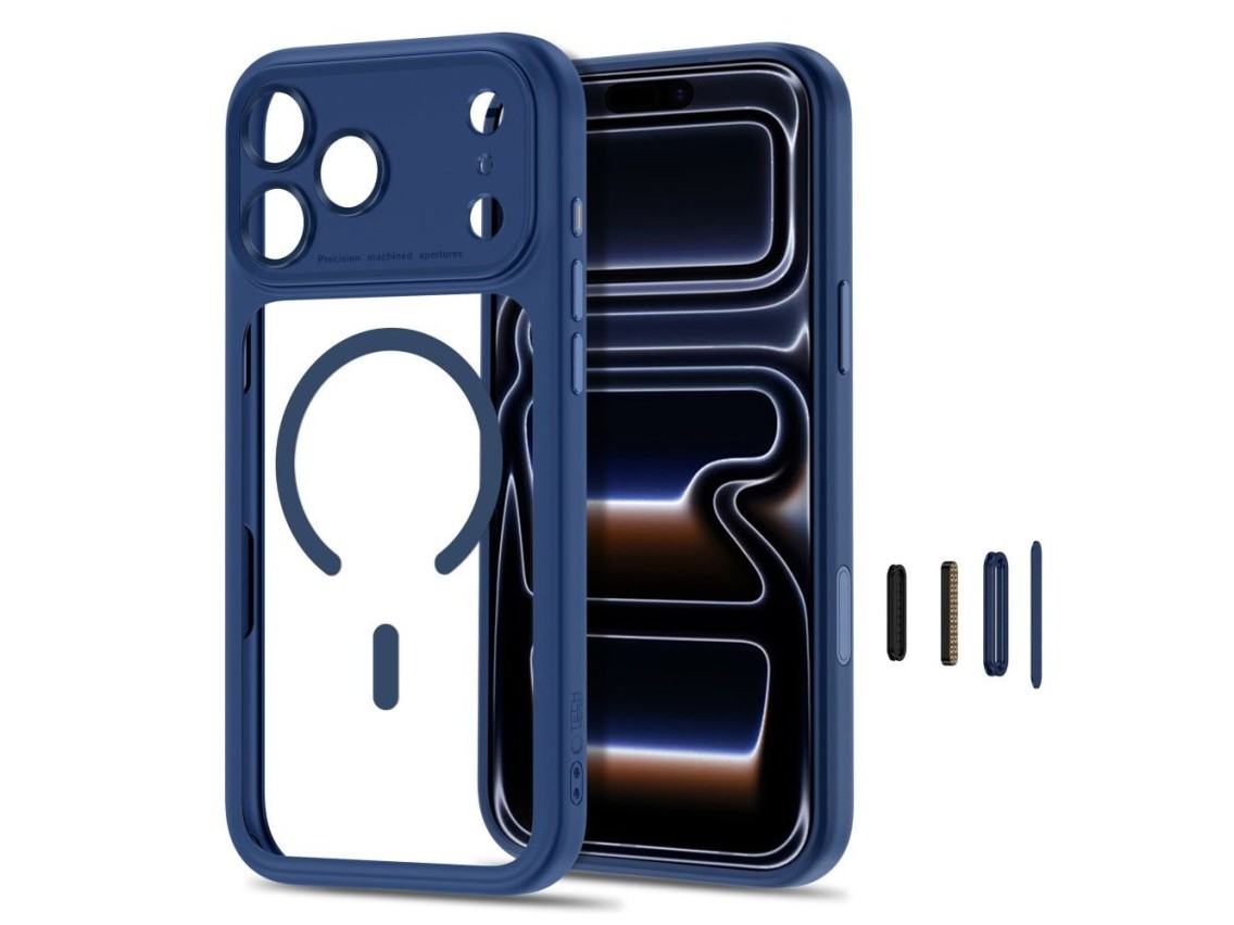 Capa Tech-Protect MagPeak MagSafe CC para iPhone 18 Pro Max / 17 Pro Max - Azul Marinho Transparente