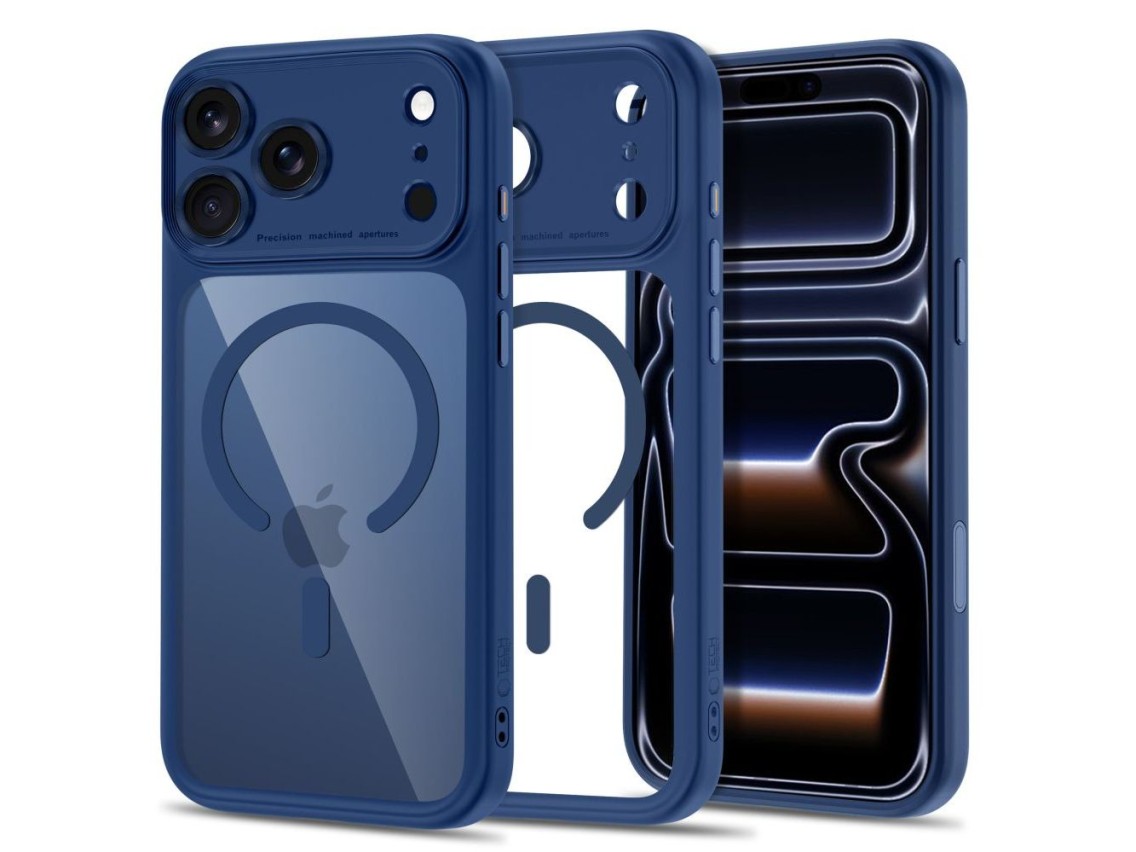 Capa Tech-Protect MagPeak MagSafe CC para iPhone 18 Pro Max / 17 Pro Max - Azul Marinho Transparente