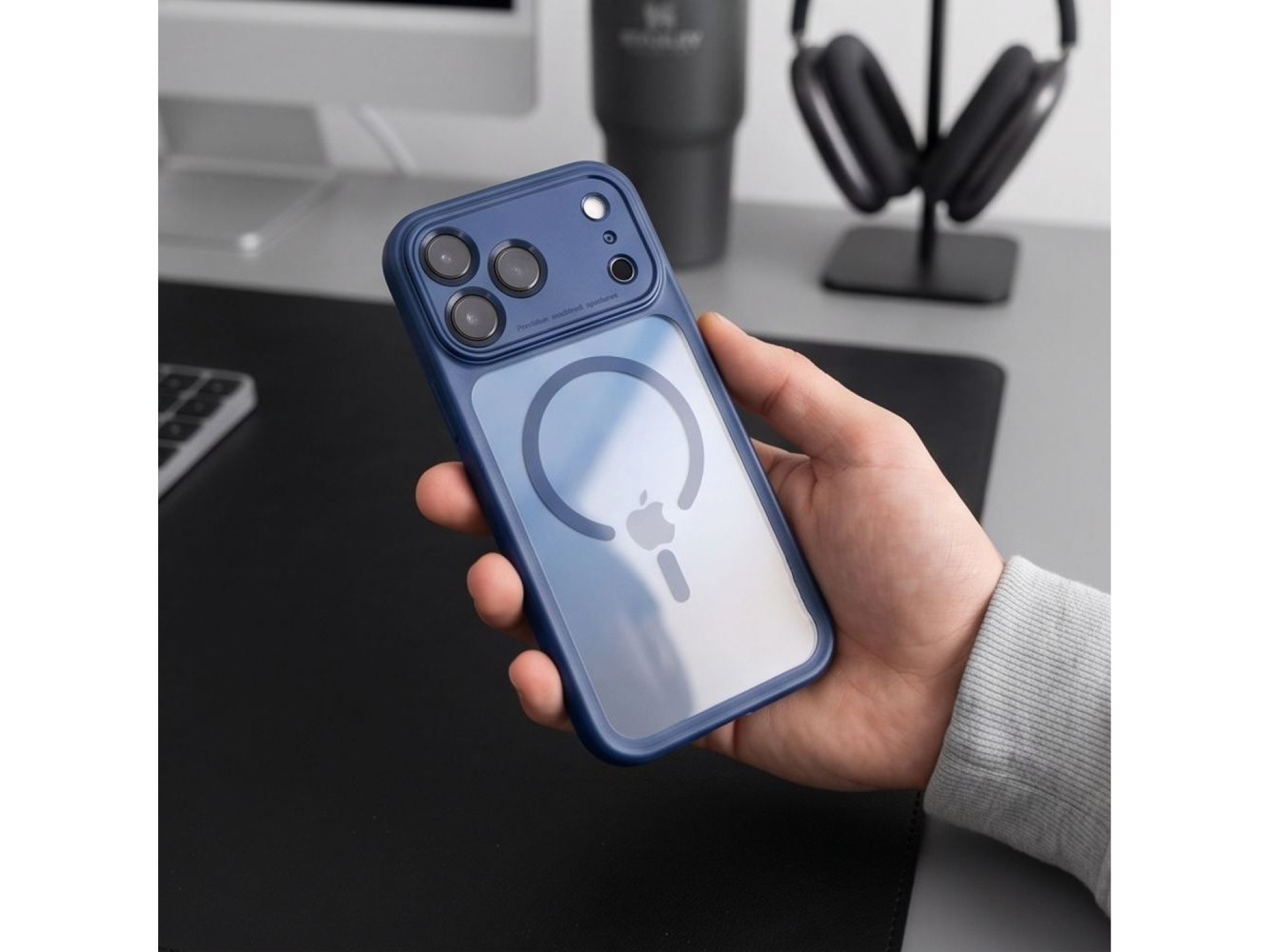 Capa Tech-Protect MagPeak MagSafe CC para iPhone 18 Pro Max / 17 Pro Max - Azul Marinho Transparente