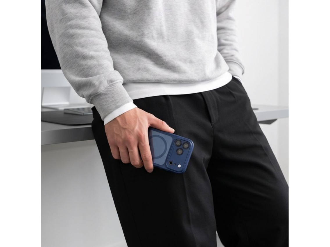 Capa Tech-Protect MagPeak MagSafe CC para iPhone 18 Pro Max / 17 Pro Max - Azul Marinho Transparente