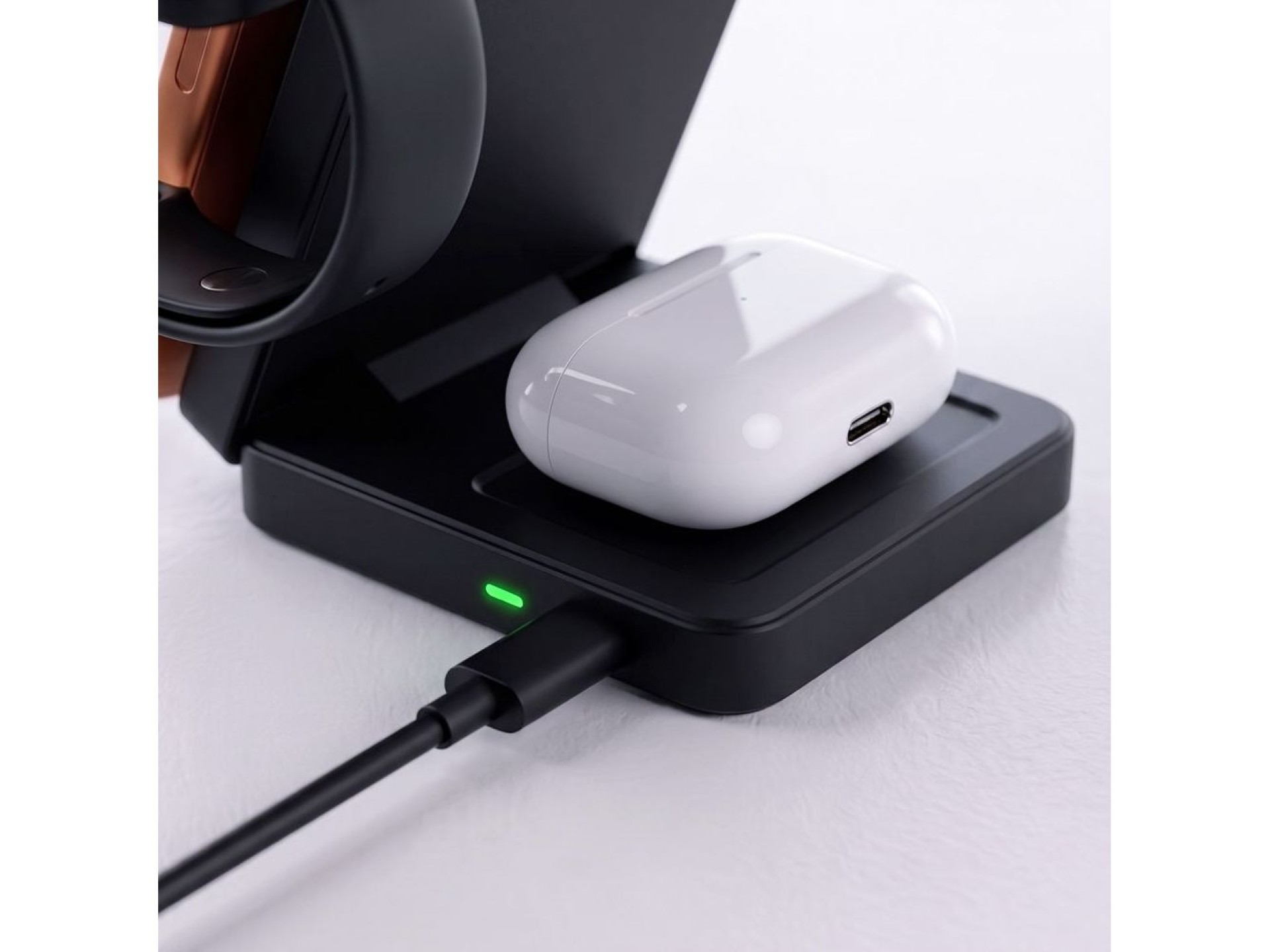 Cargador inalámbrico MagSafe 3 en 1 Tech-Protect A56 + cable USB-C/USB-C de 100 cm - Negro